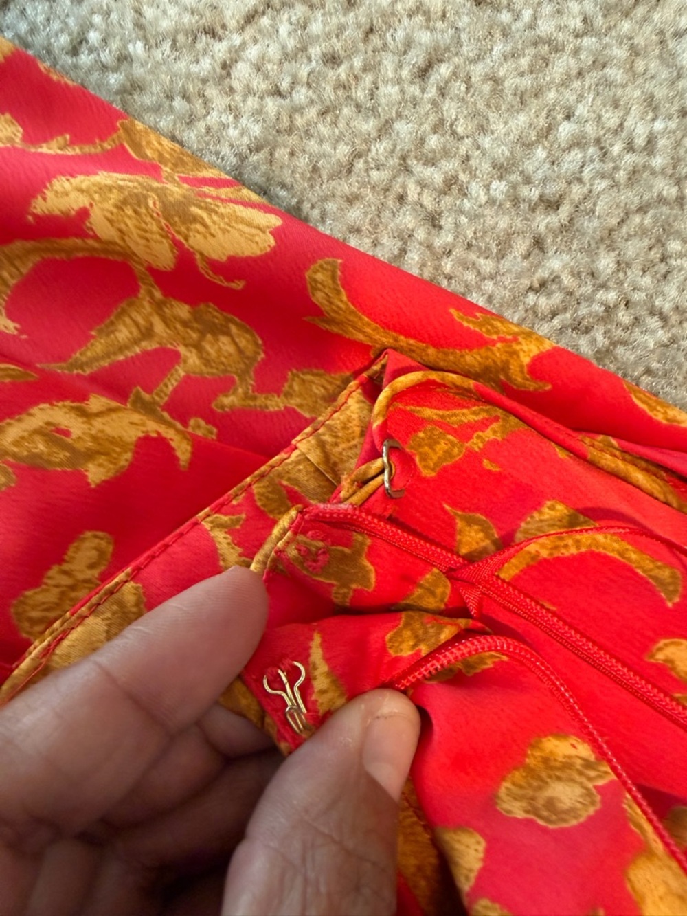 112- Urban Outfitters Red and Gold Floral Mini Dress - Picture 5 of 6